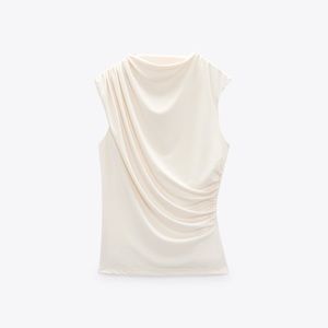 Zara Asymmetric Draped Cream Top